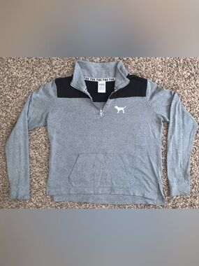 PINK Grey and Black Half-Zip Pullover with White Dog Logo